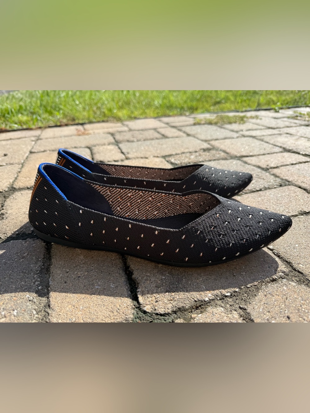 Rothy’s The Point Ivory Polka Dot Line Print Flats Black Women’s 9.5